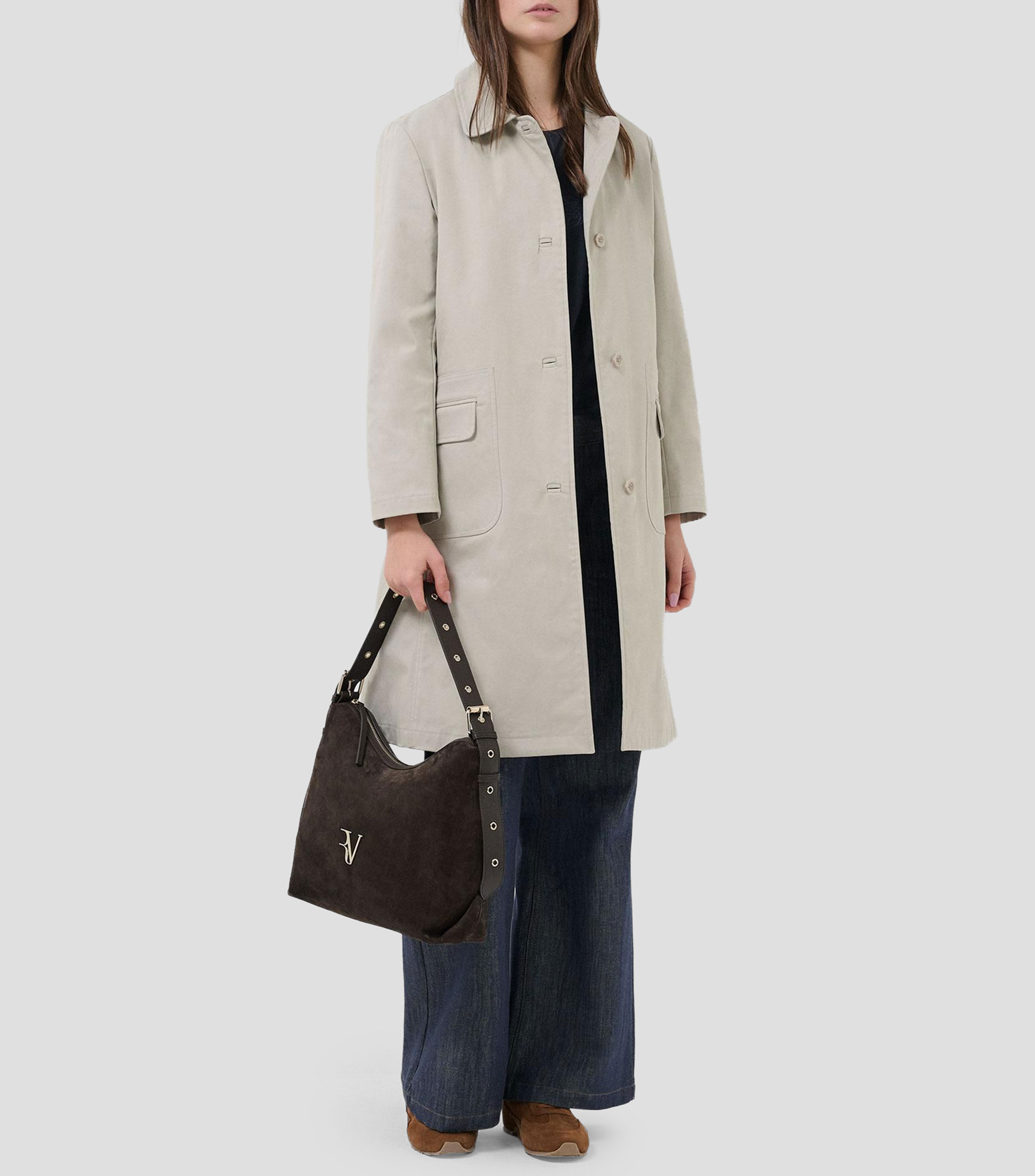 Gabardina larga con botonadura Mujer
